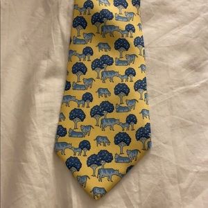 Yellow Hermes tie with cow/ tree design